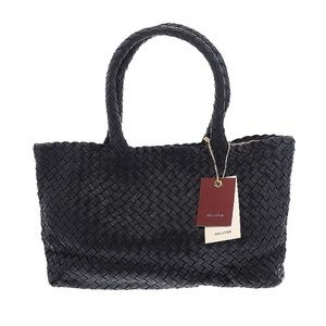 Milaner Italia Mini Elena Woven Handbag in Black Leather NWT